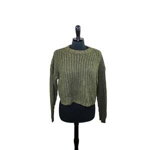 American Eagle Wide Crop Sweater Long Sleeve Army Green Size XS Grunge